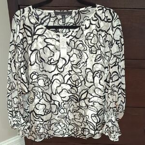 WHBM Floral Black and White Blouse